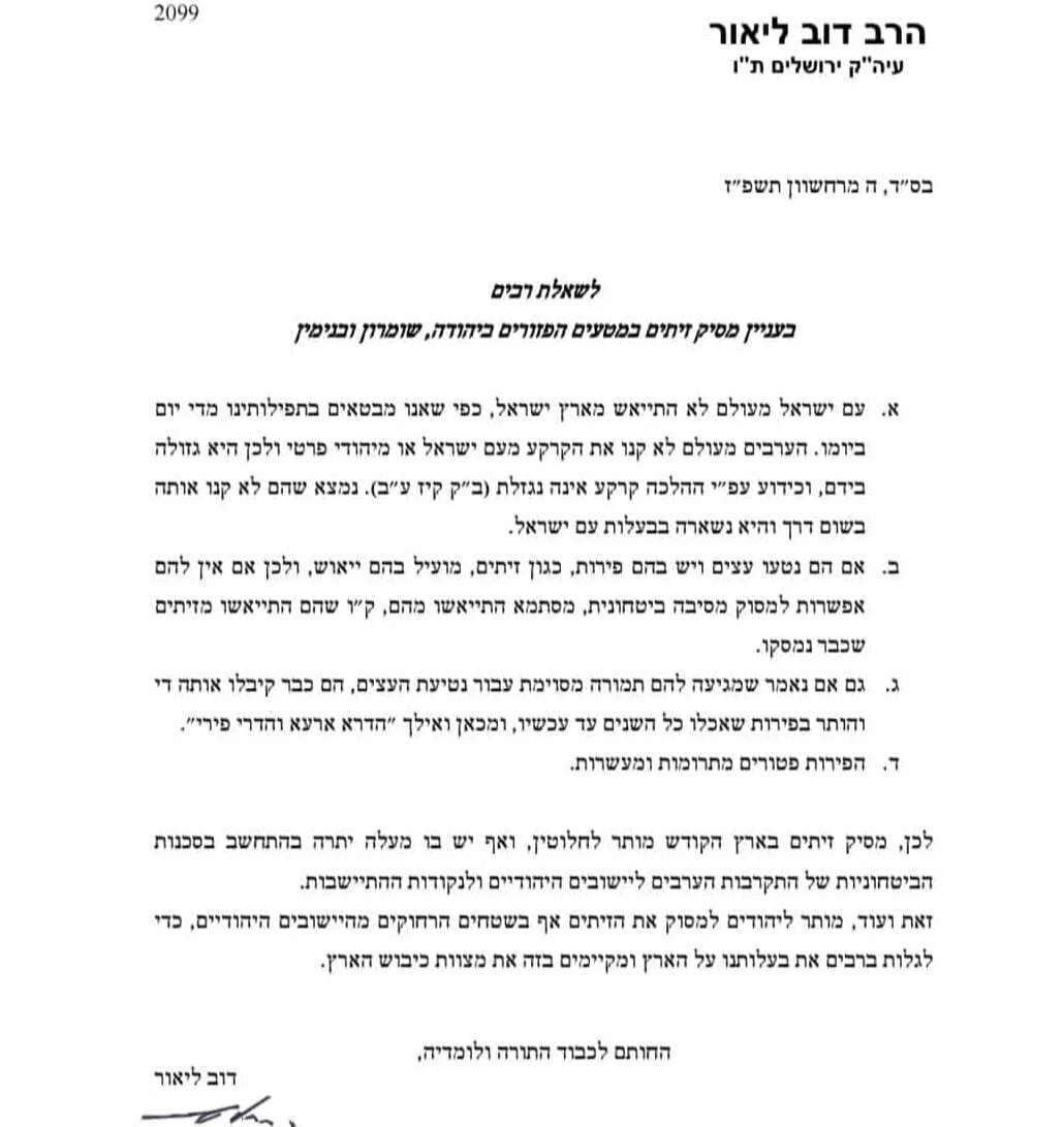 פסק ההלכה של הרב דוב ליאור